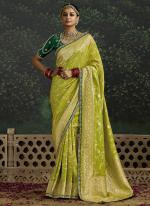 Dola Silk Olive Green Wedding Wear Embroidery Work Saree